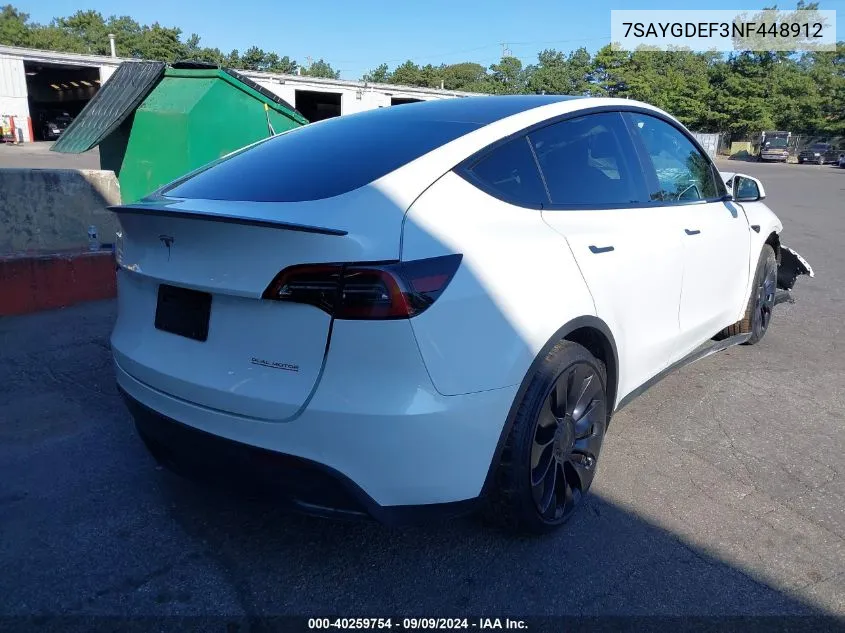 2022 Tesla Model Y Performance Dual Motor All-Wheel Drive VIN: 7SAYGDEF3NF448912 Lot: 40259754