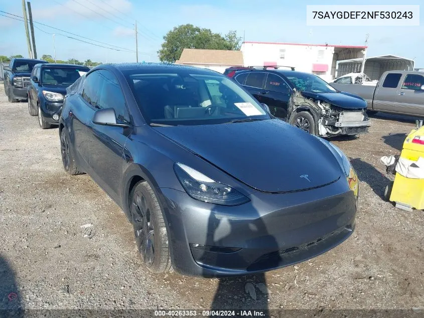 2022 Tesla Model Y Performance Dual Motor All-Wheel Drive VIN: 7SAYGDEF2NF530243 Lot: 40263353