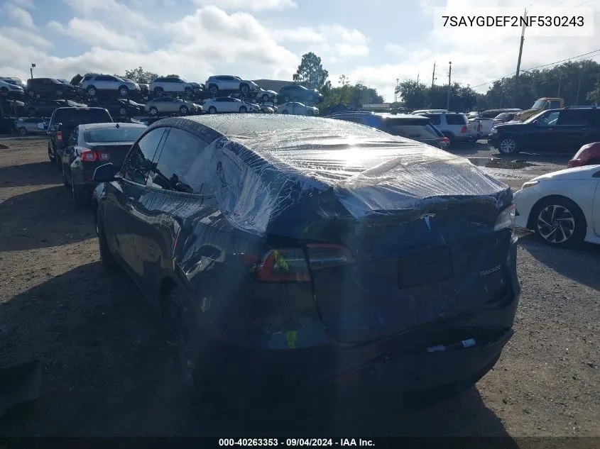 2022 Tesla Model Y Performance Dual Motor All-Wheel Drive VIN: 7SAYGDEF2NF530243 Lot: 40263353