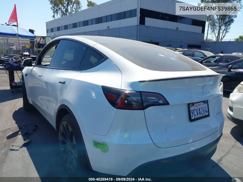 2022 Tesla Model Y Performance Dual Motor All-Wheel Drive VIN: 7SAYGDEF4NF539865 Lot: 40269419