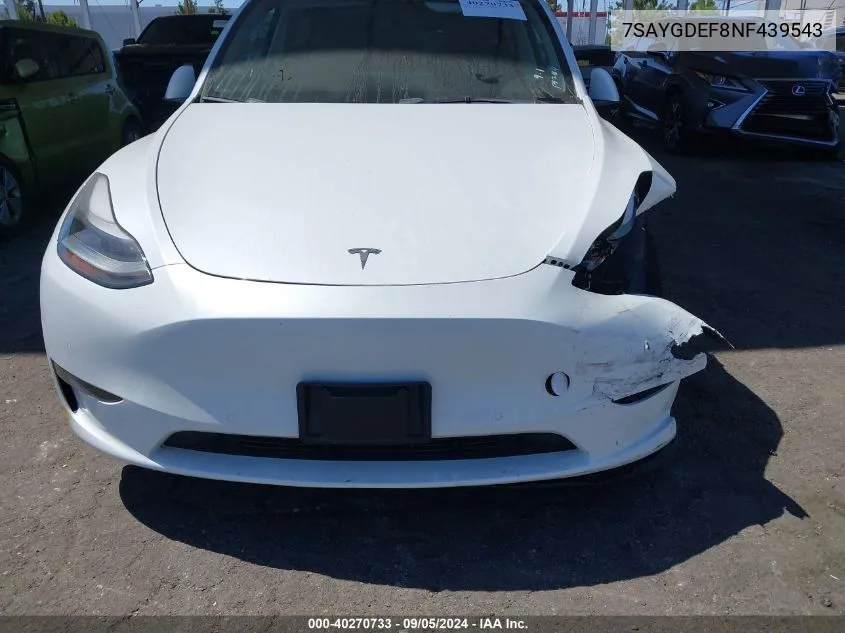 2022 Tesla Model Y VIN: 7SAYGDEF8NF439543 Lot: 40270733