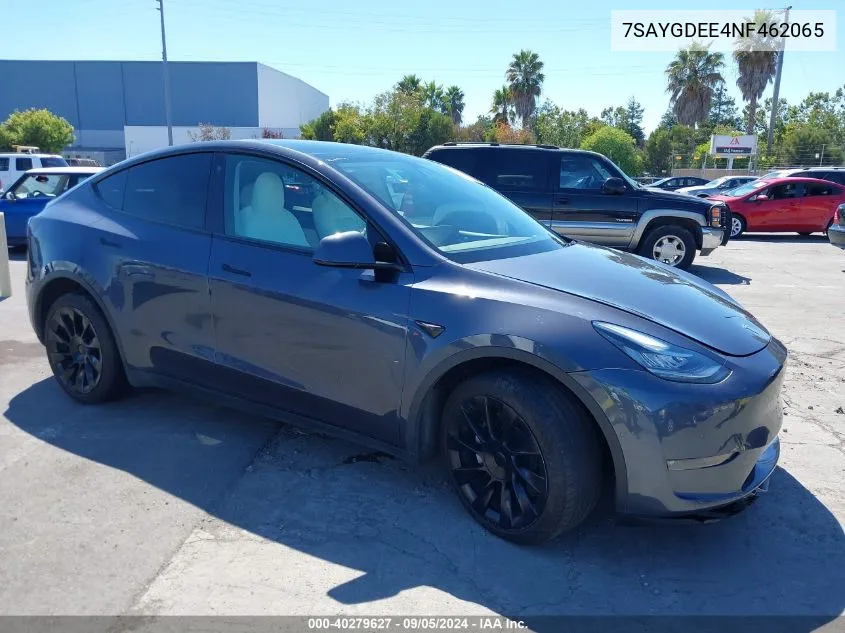 2022 Tesla Model Y Long Range Dual Motor All-Wheel Drive VIN: 7SAYGDEE4NF462065 Lot: 40279627