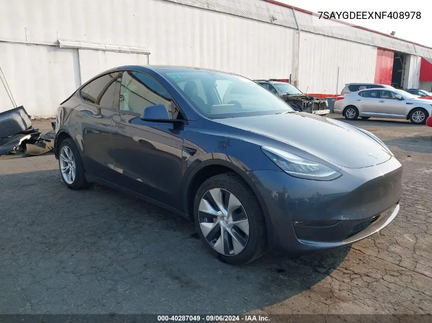 2022 Tesla Model Y Long Range Dual Motor All-Wheel Drive VIN: 7SAYGDEEXNF408978 Lot: 40287049