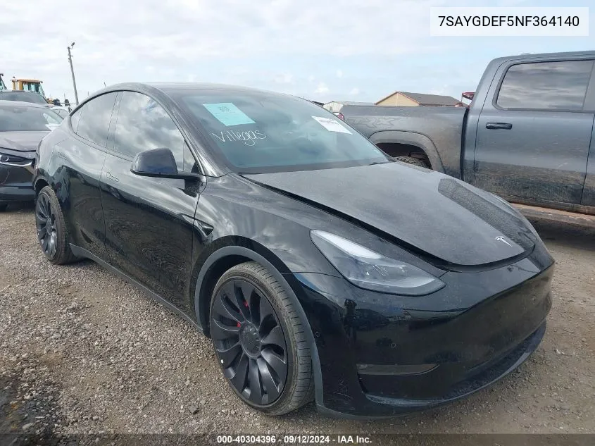 2022 Tesla Model Y VIN: 7SAYGDEF5NF364140 Lot: 40304396