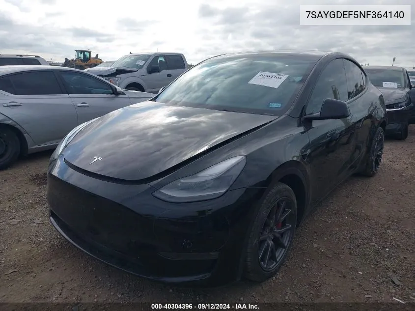 2022 Tesla Model Y VIN: 7SAYGDEF5NF364140 Lot: 40304396