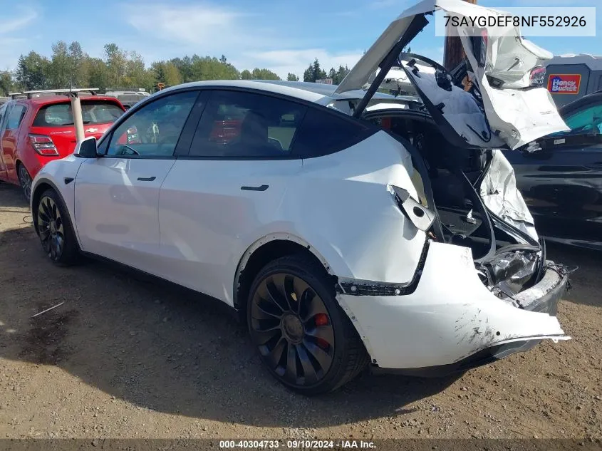 2022 Tesla Model Y Performance Dual Motor All-Wheel Drive VIN: 7SAYGDEF8NF552926 Lot: 40304733