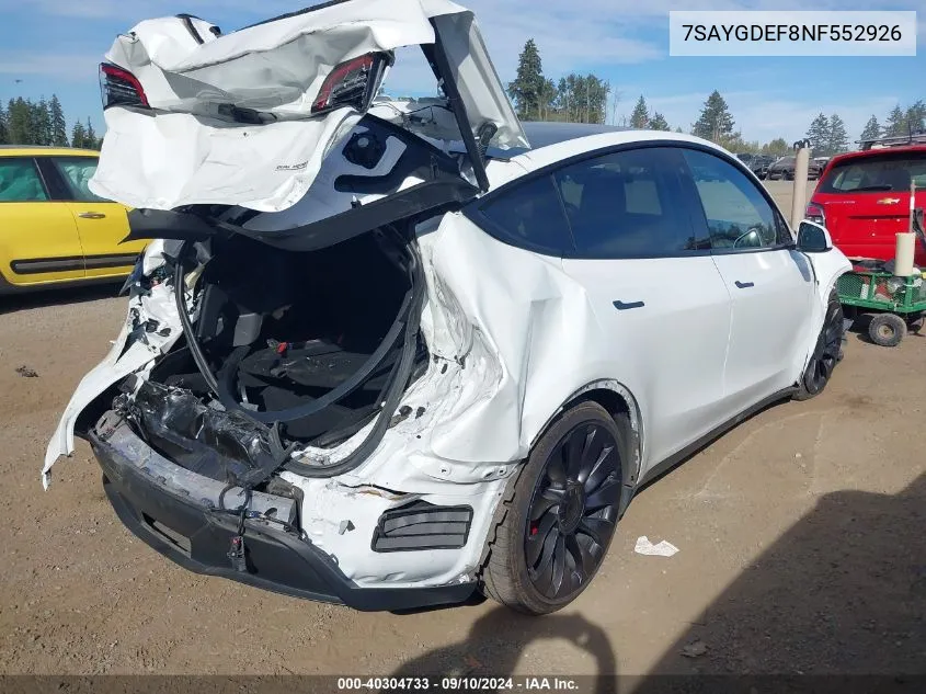 2022 Tesla Model Y Performance Dual Motor All-Wheel Drive VIN: 7SAYGDEF8NF552926 Lot: 40304733