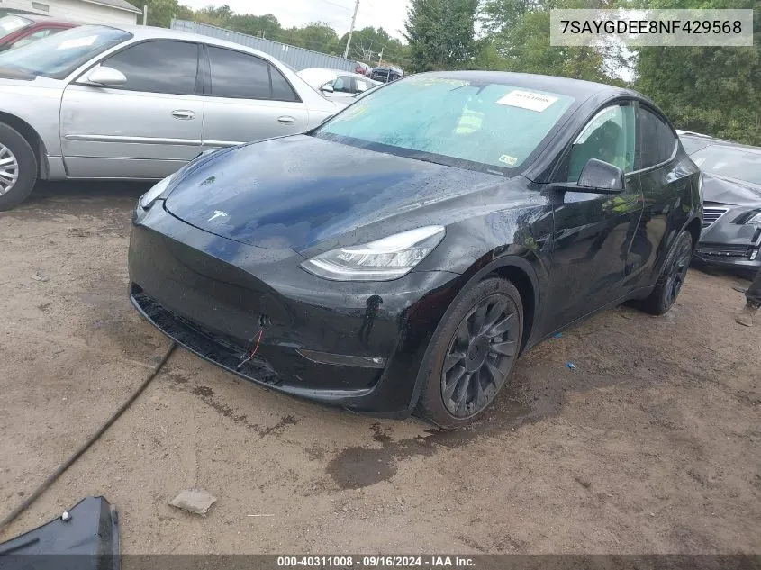 2022 Tesla Model Y VIN: 7SAYGDEE8NF429568 Lot: 40518352