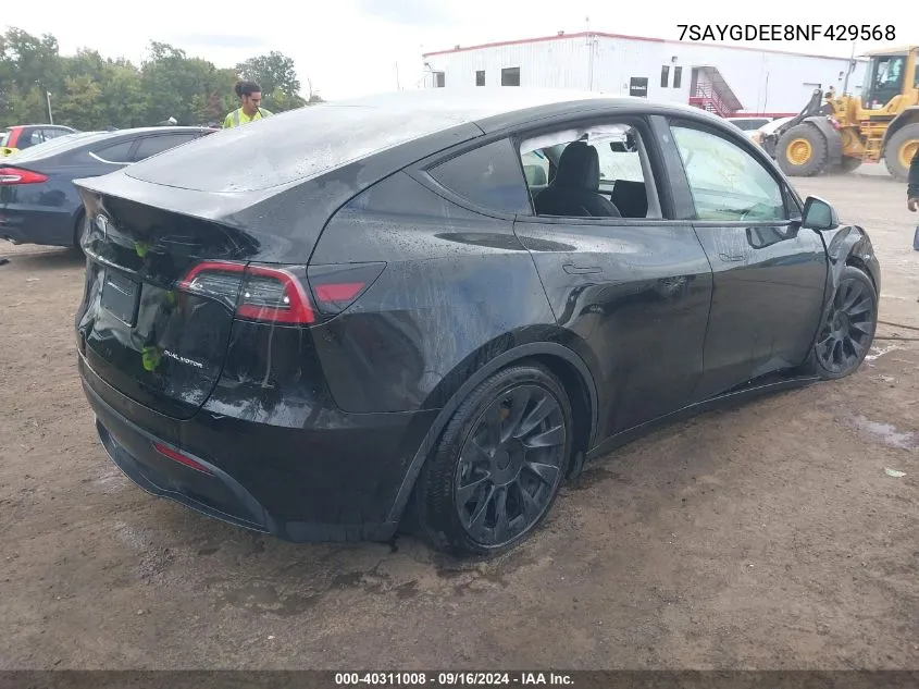 2022 Tesla Model Y VIN: 7SAYGDEE8NF429568 Lot: 40518352