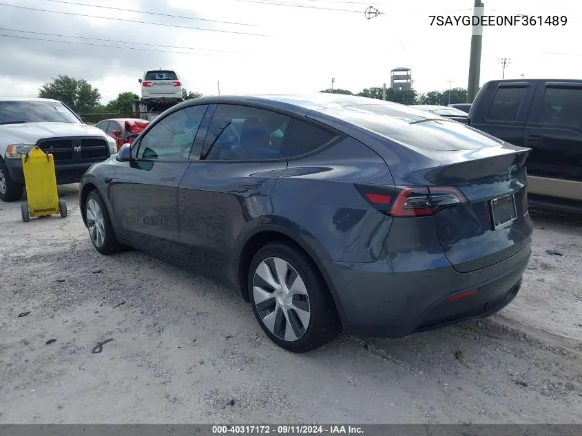 7SAYGDEE0NF361489 2022 Tesla Model Y