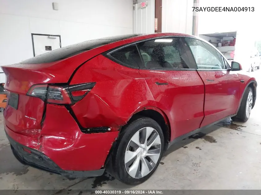 2022 Tesla Model Y Long Range Dual Motor All-Wheel Drive VIN: 7SAYGDEE4NA004913 Lot: 40330319