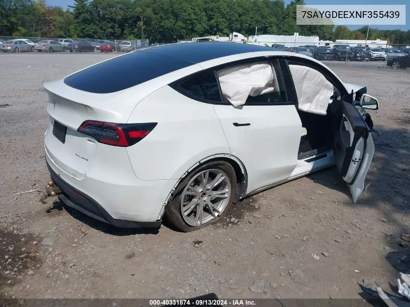 2022 Tesla Model Y Long Range Dual Motor All-Wheel Drive VIN: 7SAYGDEEXNF355439 Lot: 40331874