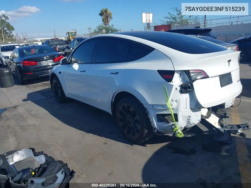 2022 Tesla Model Y Long Range Dual Motor All-Wheel Drive VIN: 7SAYGDEE3NF515239 Lot: 40339281