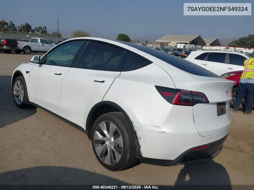 2022 Tesla Model Y Long Range Dual Motor All-Wheel Drive VIN: 7SAYGDEE2NF549334 Lot: 40345221