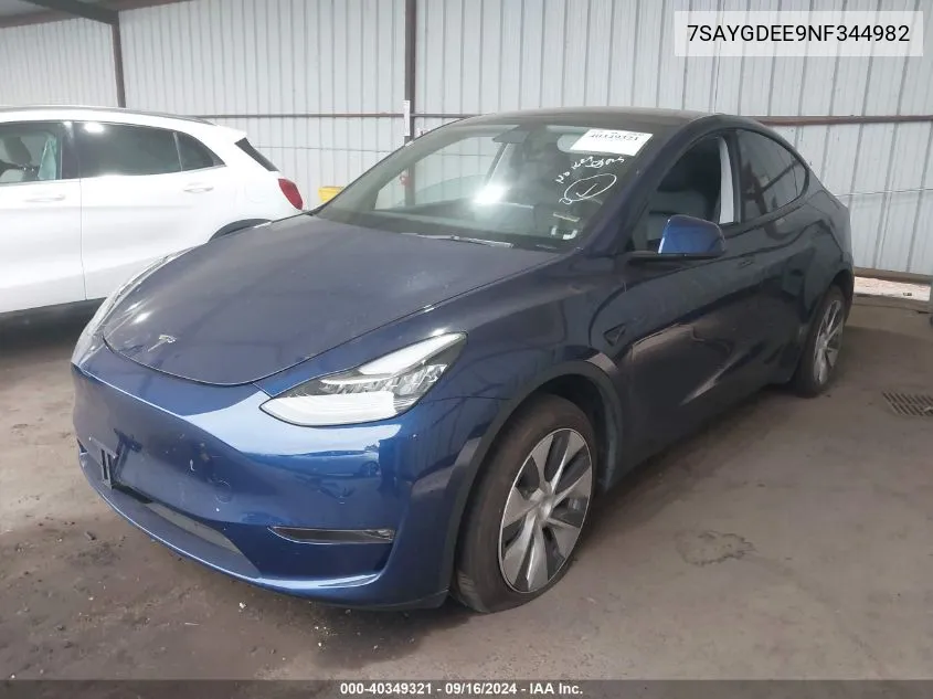 2022 Tesla Model Y Long Range Dual Motor All-Wheel Drive VIN: 7SAYGDEE9NF344982 Lot: 40349321