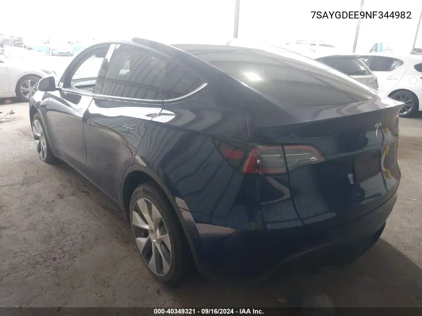 2022 Tesla Model Y Long Range Dual Motor All-Wheel Drive VIN: 7SAYGDEE9NF344982 Lot: 40349321