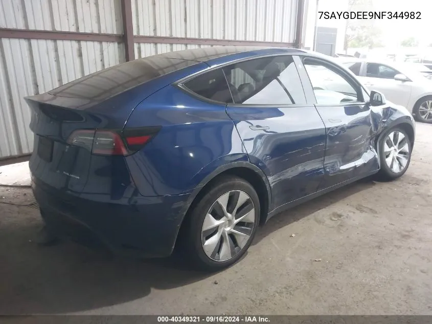 2022 Tesla Model Y Long Range Dual Motor All-Wheel Drive VIN: 7SAYGDEE9NF344982 Lot: 40349321