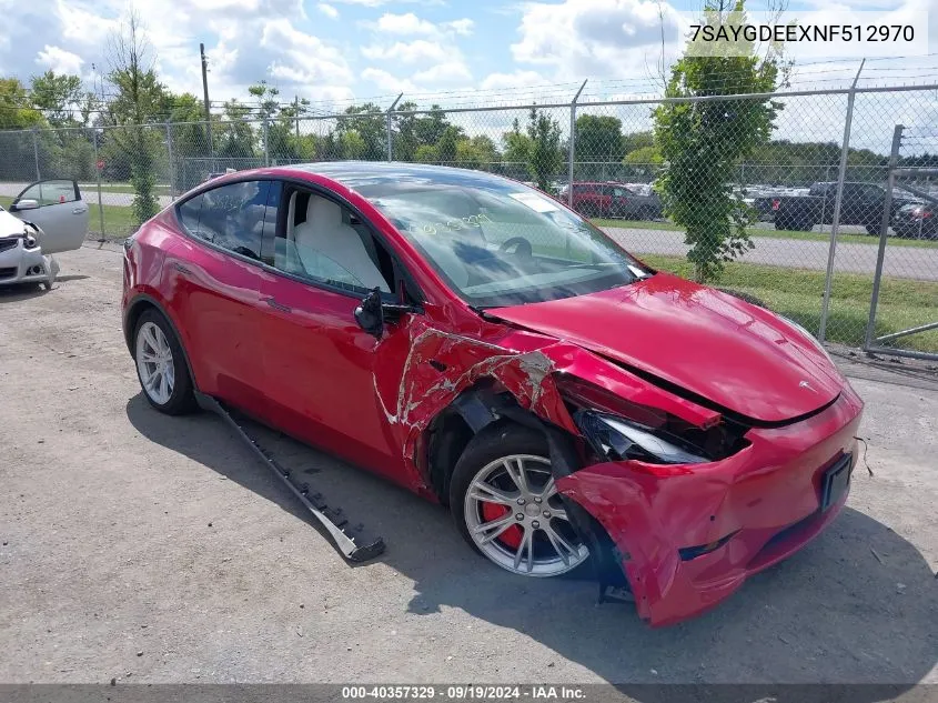 2022 Tesla Model Y Long Range Dual Motor All-Wheel Drive VIN: 7SAYGDEEXNF512970 Lot: 40357329