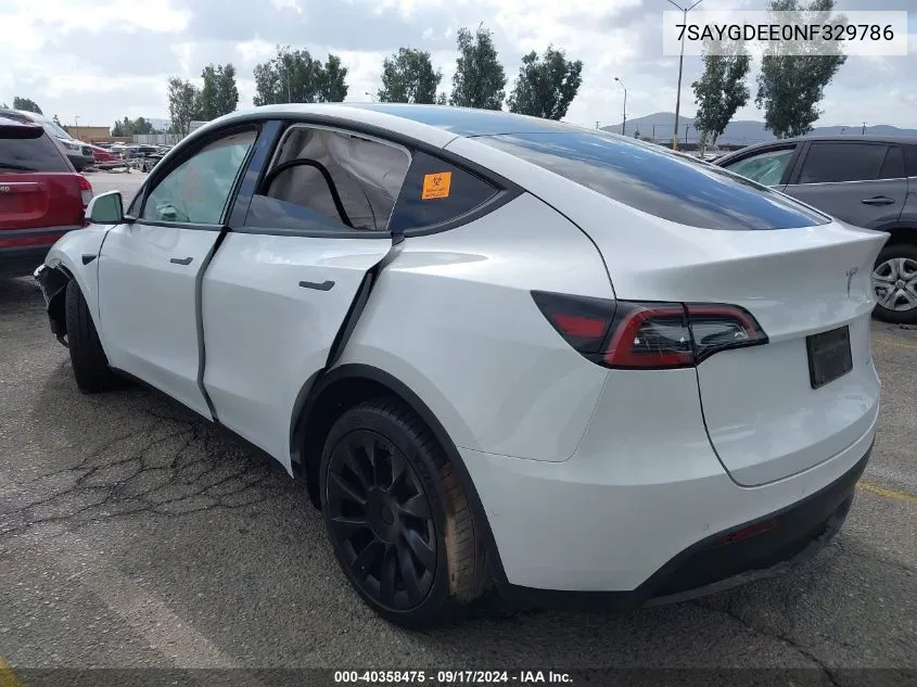 2022 Tesla Model Y Long Range Dual Motor All-Wheel Drive VIN: 7SAYGDEE0NF329786 Lot: 40358475