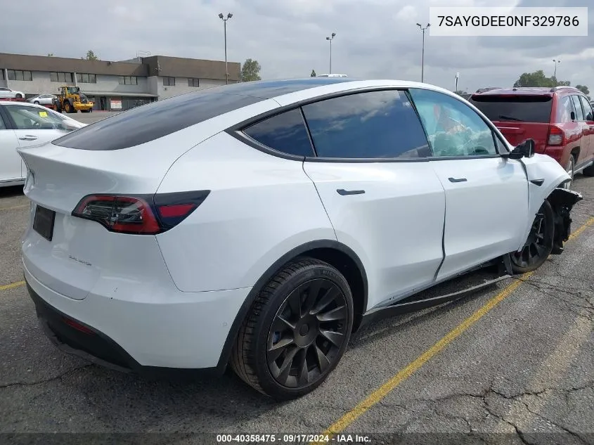 2022 Tesla Model Y Long Range Dual Motor All-Wheel Drive VIN: 7SAYGDEE0NF329786 Lot: 40358475