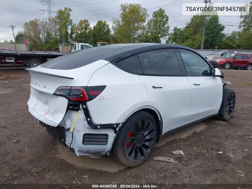 2022 Tesla Model Y VIN: 7SAYGDEF3NF545785 Lot: 40360255