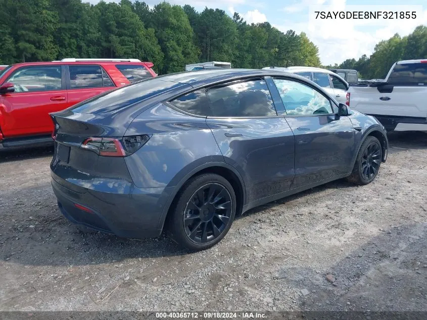 2022 Tesla Model Y Long Range Dual Motor All-Wheel Drive VIN: 7SAYGDEE8NF321855 Lot: 40365712