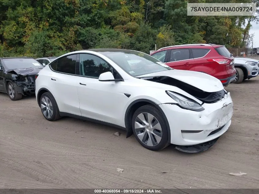 2022 Tesla Model Y Long Range Dual Motor All-Wheel Drive VIN: 7SAYGDEE4NA009724 Lot: 40368054