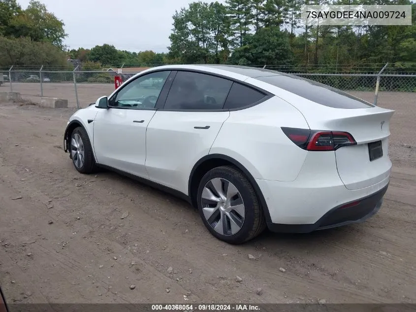 2022 Tesla Model Y Long Range Dual Motor All-Wheel Drive VIN: 7SAYGDEE4NA009724 Lot: 40368054