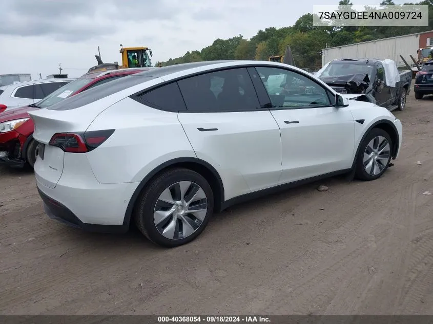 2022 Tesla Model Y Long Range Dual Motor All-Wheel Drive VIN: 7SAYGDEE4NA009724 Lot: 40368054