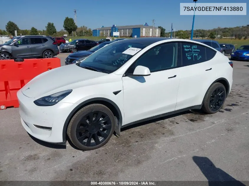 2022 Tesla Model Y Long Range Dual Motor All-Wheel Drive VIN: 7SAYGDEE7NF413880 Lot: 40380676