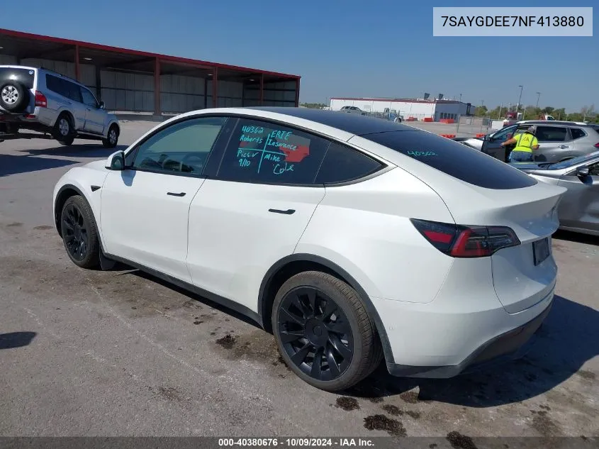 2022 Tesla Model Y Long Range Dual Motor All-Wheel Drive VIN: 7SAYGDEE7NF413880 Lot: 40380676