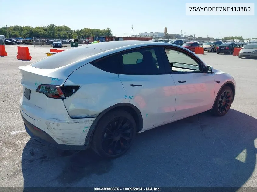 2022 Tesla Model Y Long Range Dual Motor All-Wheel Drive VIN: 7SAYGDEE7NF413880 Lot: 40380676