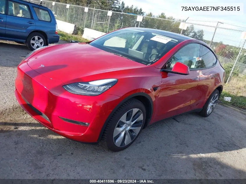 2022 Tesla Model Y Long Range Dual Motor All-Wheel Drive VIN: 7SAYGAEE7NF345515 Lot: 40411596