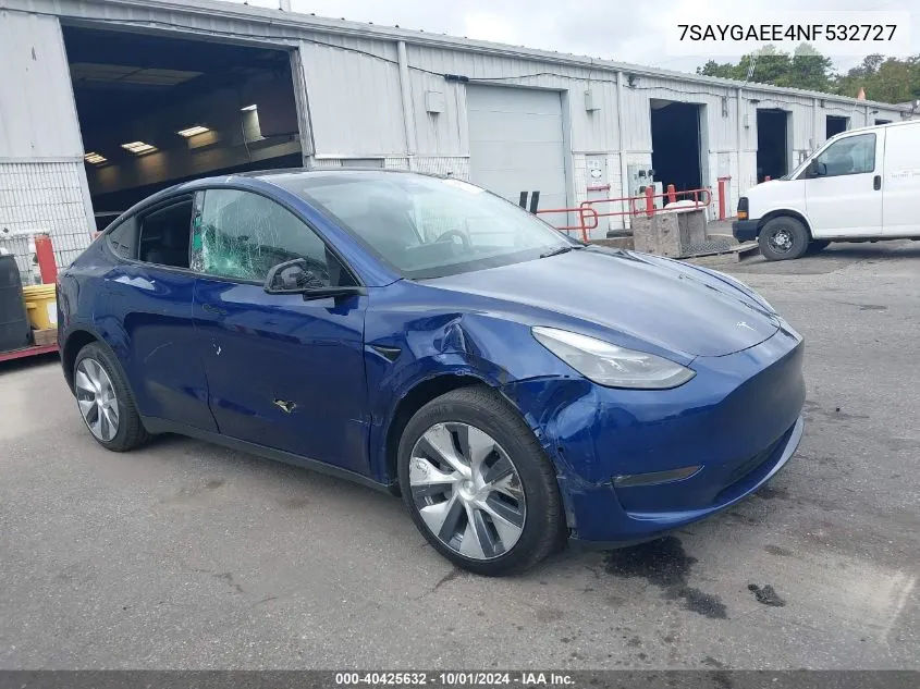 2022 Tesla Model Y Long Range Dual Motor All-Wheel Drive VIN: 7SAYGAEE4NF532727 Lot: 40425632