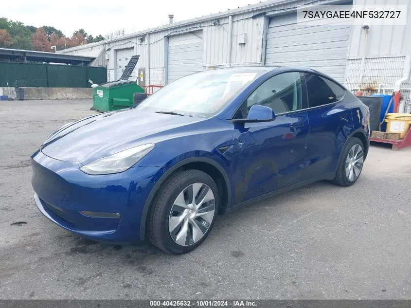 2022 Tesla Model Y Long Range Dual Motor All-Wheel Drive VIN: 7SAYGAEE4NF532727 Lot: 40425632