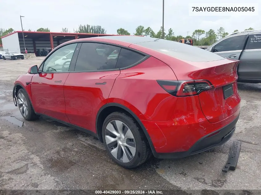 2022 Tesla Model Y Long Range Dual Motor All-Wheel Drive VIN: 7SAYGDEE8NA005045 Lot: 40429003