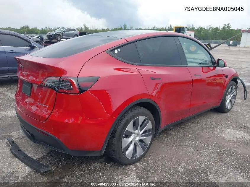 2022 Tesla Model Y Long Range Dual Motor All-Wheel Drive VIN: 7SAYGDEE8NA005045 Lot: 40429003