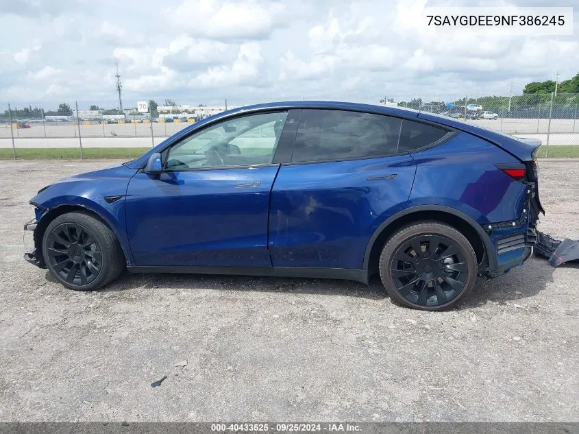 2022 Tesla Model Y Long Range Dual Motor All-Wheel Drive VIN: 7SAYGDEE9NF386245 Lot: 40433525