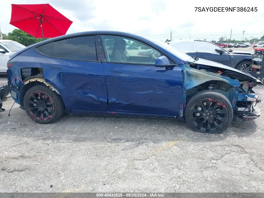 2022 Tesla Model Y Long Range Dual Motor All-Wheel Drive VIN: 7SAYGDEE9NF386245 Lot: 40433525