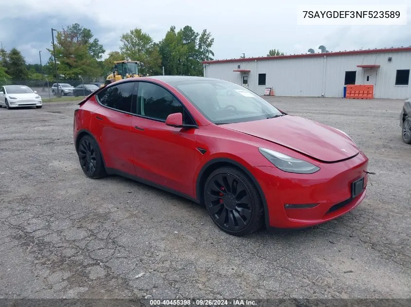 7SAYGDEF3NF523589 2022 Tesla Model Y Performance Dual Motor All-Wheel Drive