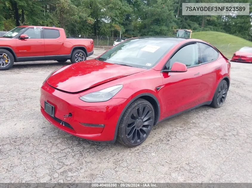 2022 Tesla Model Y Performance Dual Motor All-Wheel Drive VIN: 7SAYGDEF3NF523589 Lot: 40455398