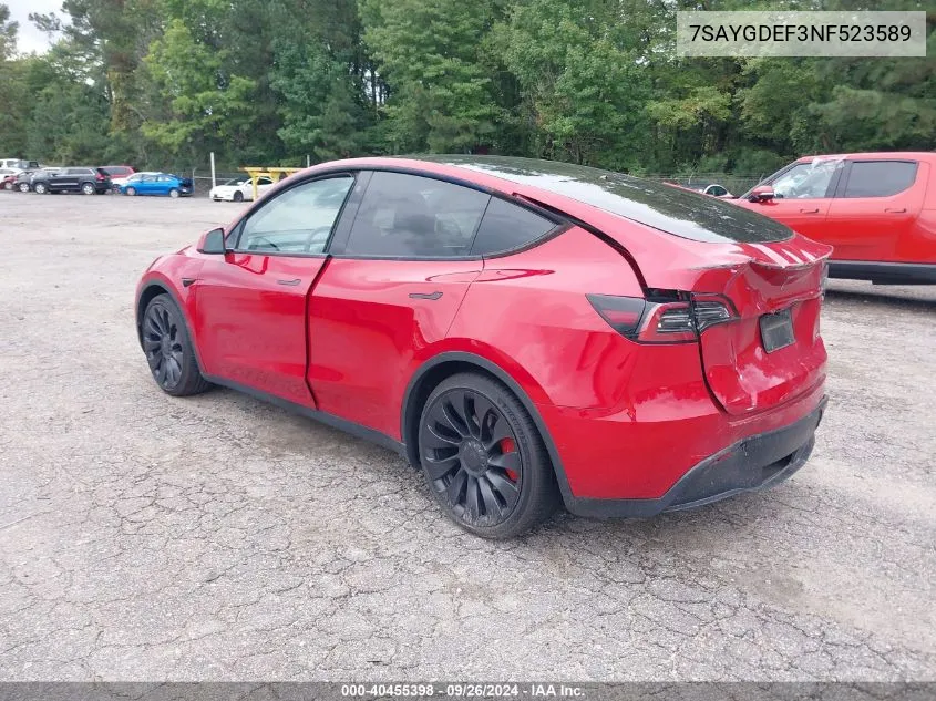 2022 Tesla Model Y Performance Dual Motor All-Wheel Drive VIN: 7SAYGDEF3NF523589 Lot: 40455398