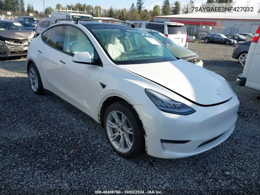 2022 Tesla Model Y Long Range Dual Motor All-Wheel Drive VIN: 7SAYGAEE3NF427032 Lot: 40459760