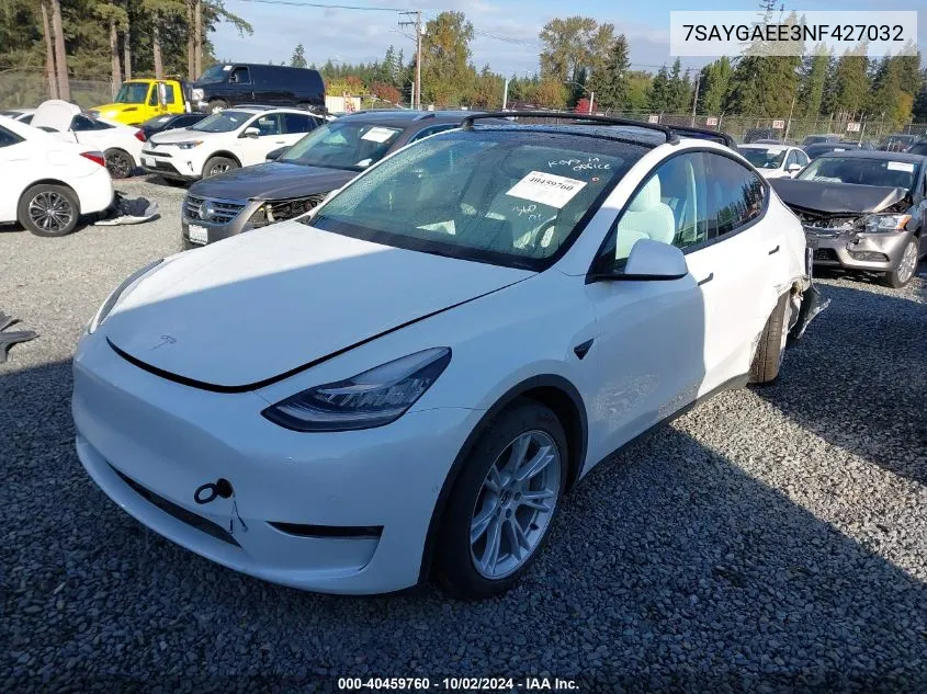 2022 Tesla Model Y Long Range Dual Motor All-Wheel Drive VIN: 7SAYGAEE3NF427032 Lot: 40459760