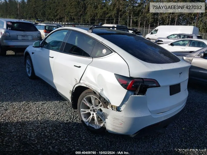 2022 Tesla Model Y Long Range Dual Motor All-Wheel Drive VIN: 7SAYGAEE3NF427032 Lot: 40459760