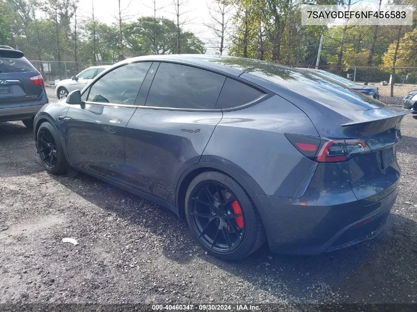 2022 Tesla Model Y VIN: 7SAYGDEF6NF456583 Lot: 40460347