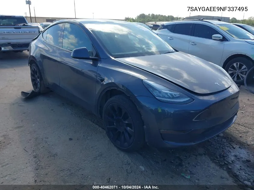 2022 Tesla Model Y Long Range Dual Motor All-Wheel Drive VIN: 7SAYGAEE9NF337495 Lot: 40462071