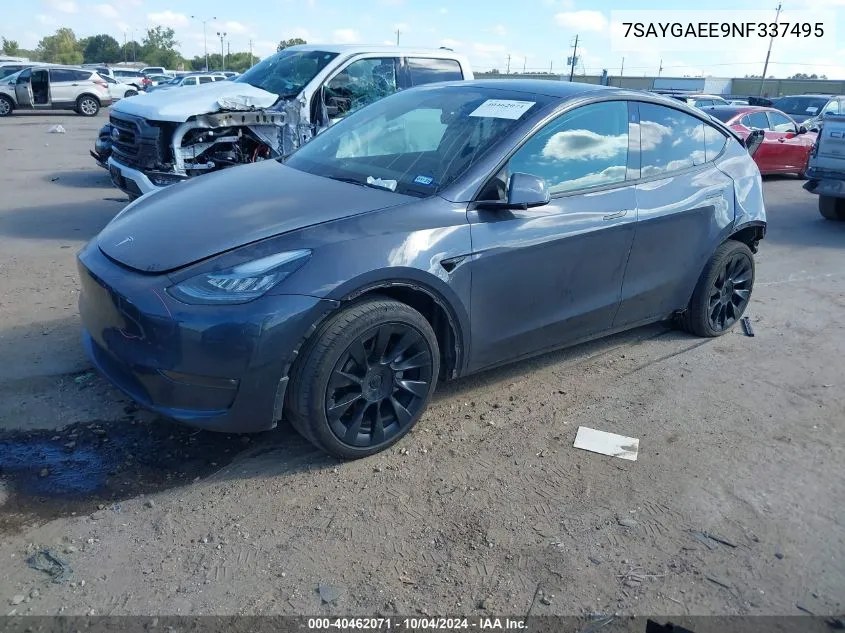 2022 Tesla Model Y Long Range Dual Motor All-Wheel Drive VIN: 7SAYGAEE9NF337495 Lot: 40462071