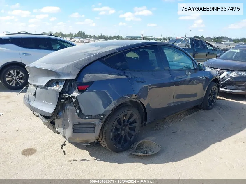 2022 Tesla Model Y Long Range Dual Motor All-Wheel Drive VIN: 7SAYGAEE9NF337495 Lot: 40462071