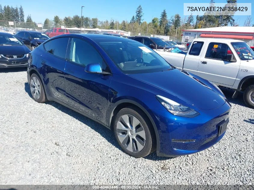 2022 Tesla Model Y Long Range Dual Motor All-Wheel Drive VIN: 7SAYGAEE2NF358429 Lot: 40463446